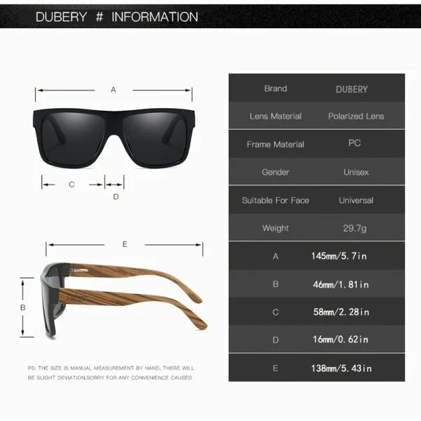 DUBERY Polarisierte Vollrand-Sonnenbrille aus Holz für Damen und Herren, 8 Farben, Modell 240 2