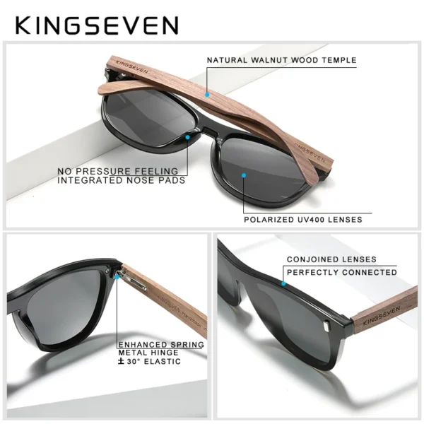 KINGSEVEN Exklusives Design Vintage Herrenbrille Walnussholz Sonnenbrille UV400 Schutz Fashion Square Sonnenbrille Damen 5510 3