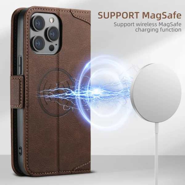 Kartenhalter-Brieftasche, Flip-Cover-Handyhülle, kompatibel mit MagSafe, magnetisches kabelloses Laden, für iPhone 16 Pro Max 15 Plus 14 13 12 3