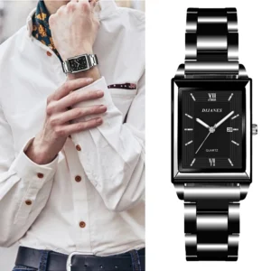 Top Marke Luxus Uhr Männer Fashion Square Gold Splitter männer Quarz Armbanduhr Edelstahl Armband Exquisit Business Männer Uhr