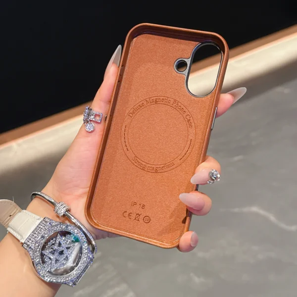 Magnetische Leder-Handyhülle für iPhone 13, 14, 15, 16 Pro Max Plus, luxuriöse Business-Leder-Magsafe-Telefonabdeckung, kabelloses Laden 4