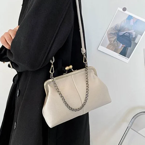Vintage Soft Skin Shell Tasche Neue Lychee Muster Handtasche Einfache und vielseitige Umhängetasche Clip Kette Umhängetasche Damen Tasche 4