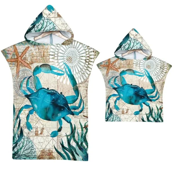 Meeresschildkröten-Badetuch, schnell trocknender Kapuzenumhang, großes Handtuch, Mikrofaser-Strandtuch, Neoprenanzug, Eltern-Kind-Poncho für Erwachsene, Bademantel 6