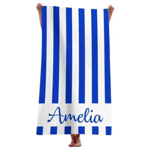Gestreifte Strandtücher, Strandtuch mit individuellem Namen, 3D-gedrucktes Mikrofaser-Strandtuch, wasserabsorbierendes, personalisiertes, schnell trocknendes Badetuch 2