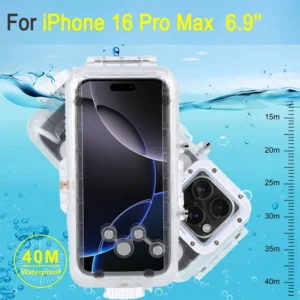 PULUZ 40 m Tauchen Fall Für iPhone 16 Pro Max 6,9'' Telefon Taste Foto Video Wasserdichte Gehäuse Abdeckung transparent Shell
