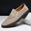 Neue 2024 handgemachte Leder Männer Schuhe Design Mode Turnschuhe Slip Auf Loafers Sommer Mesh Atmungsaktive Casual Schuhe Männer Fahren Flache