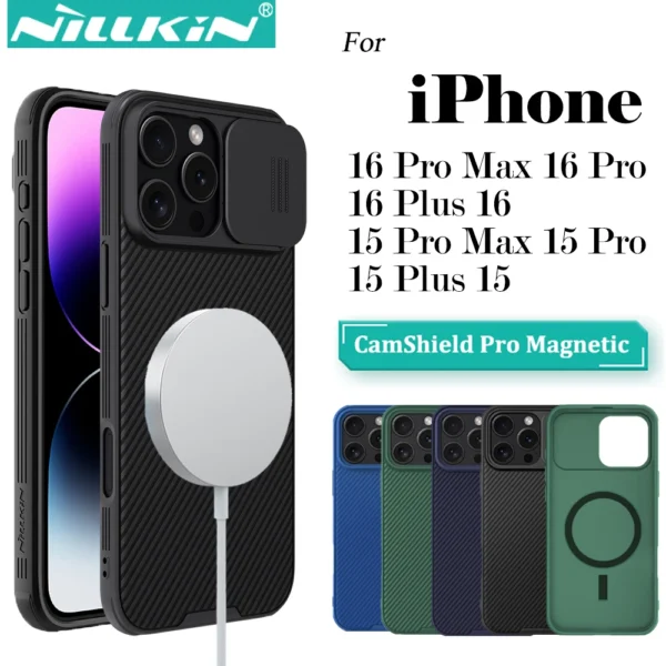 NILLKIN Für iPhone 16 Pro Max 16 Plus 15 Pro Max 15 Plus CamShield Pro Magnetische Schiebe Kamera Schutz Abdeckung Harte PC + TPU Abdeckung