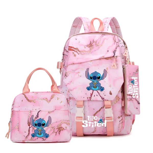 Stitch 3-teiliges Rucksack-Set, Federmäppchen, faltbare isolierte Kühltasche, niedliche Schultasche, lässiger Tagesrucksack für den täglichen Gebrauch 4