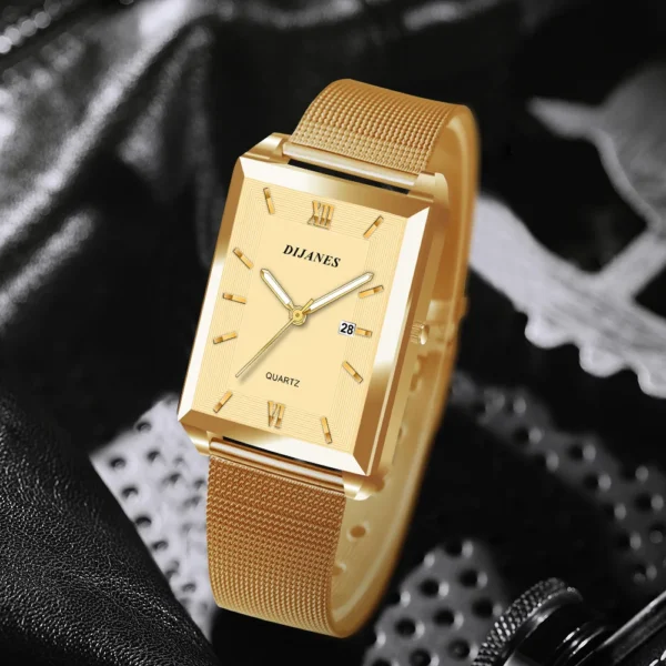 Top Marke herren Uhren Luxus Fashion Square Quarz Armbanduhr Wasserdicht Kalender Silber Gold Uhr für Männer Reloj Hombre 3