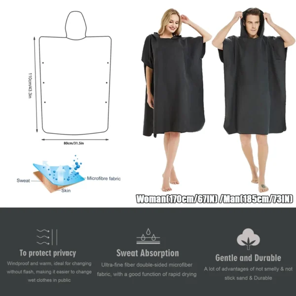 .Mikrofaser Surf Poncho Handtuch Poncho Schnelltrocknendes Handtuch Hoodie Strandrobe Wickelponcho Badetuch Strandponcho Erwachsene 2