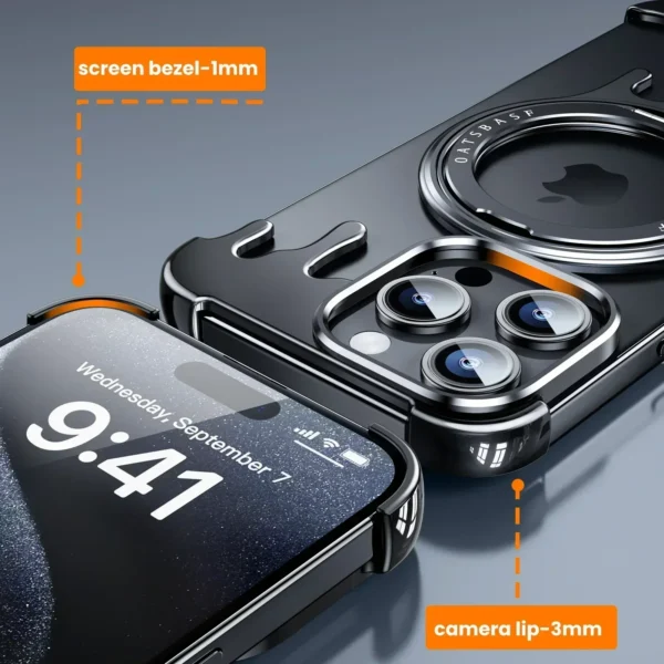 Eary für iPhone 16/15/Pro Max Stoßstangen etui mit Magnetst änder rahmenlose flüssige Metall stoß feste minimalist ische Telefon abdeckung 3