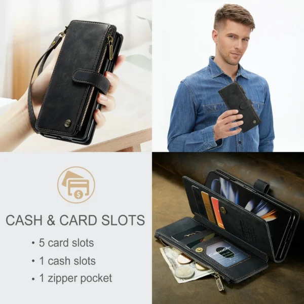 Busniess Zipper Wallet Case für Samsung Z Fold 5 4 3 Handyhülle für Samsung S23 Ultra S22 Plus S21 FE S20 12 A13 A53 A54 5G Hülle 4