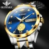 ﻿ OUPINKE 3259 Herrenuhr, automatische mechanische Uhr ﻿   Wasserdichte Uhren aus Wolframstahl für Herren, Dual-Kalenderuhr, echtes Gold 3
