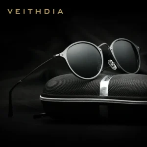 VEITHDIA Männer Sonnenbrille Mode Runde Unisex Sonnenbrille Polarisierte Beschichtung Spiegel Sport Fahren Männliche Brillen Für Frauen 6358
