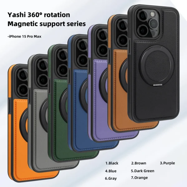 Für iPhone 16e/16 Pro Max 15 14 Plus 13 12 Handyhülle Magnetisches Metall 360 Ständer Luxus Nähte Leder stoßfeste Abdeckung 5