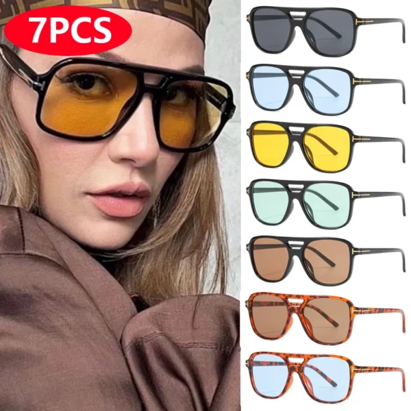 9 stücke/4 stücke Doppel Brücke Sonnenbrille Oversize Candy Farbe Brille Frauen Klassische Mode Oval Pilot Sonnenbrille UV400 Oculos de Sol 2