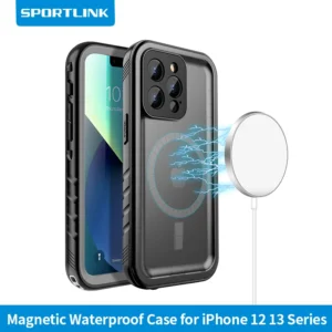 SPORTLINK Wasserdichte magnetische Hülle für iPhone 14 13 12 15 16 Pro Max Unterwasser-Schwimmen Tauchabdeckung Eingebauter Displayschutz