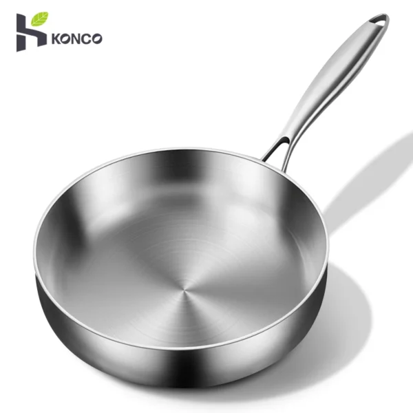 316 Edelstahl Bratpfanne Mini Pfannen 20cm Kochtopf Verwendung für Gas-und Induktion pfanne mit langem Griff flache Pfanne Woks 1