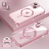 Klare, plattierte, ultradünne Silikonhülle für iPhone 16, 15, 14, 13, 12, 11, Pro Max 16, Plus, Magsafe, magnetische Linsenfolie, Schutzabdeckung, Rosa 6