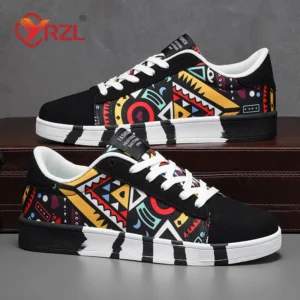 YRZL Sport-Laufschuhe für Herren, Segeltuch, geometrischer Stil, Schnür-Sneaker, modische Skate-Schuhe für Paare mit Graffiti-Druck, Herren