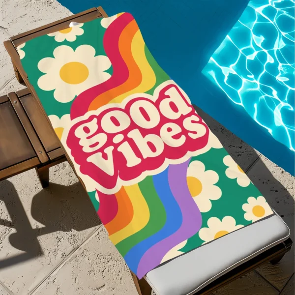 M-Mehrfarbiges Schriftdesign-Handtuch für den Strand, schnell trocknend, weiche Poolhandtücher, Geschenk für Reisen, Fitnessstudio, Dusche, Camping, Sport 6