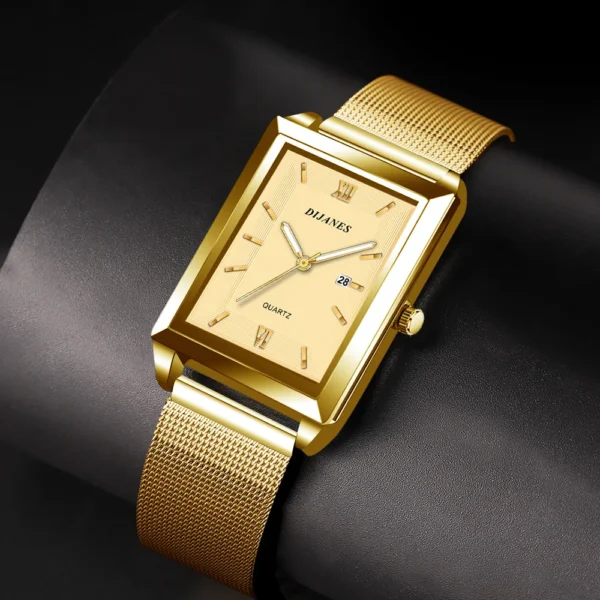 Top Marke herren Uhren Luxus Fashion Square Quarz Armbanduhr Wasserdicht Kalender Silber Gold Uhr für Männer Reloj Hombre 4