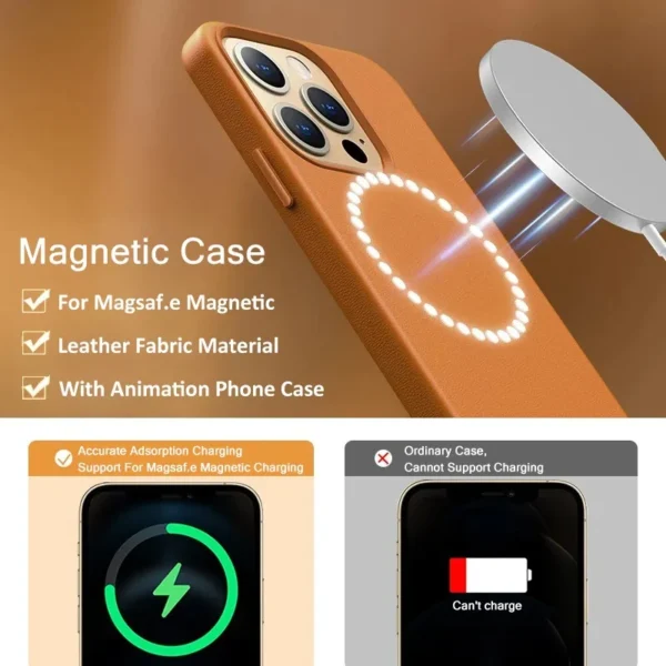 Luxus Leder für Magsafe Magnet hülle für iPhone 16 15 14 13 Pro Max 16 Plus mit Animation Lade Handy hüllen Zubehör 3