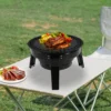 Tragbarer 3-Bein-Holzkohlegrill, 35,5 cm, zusammenklappbarer BBQ-Grill mit Grillnetz und Aschenbecher für Camping/Picknicks und Partys 3
