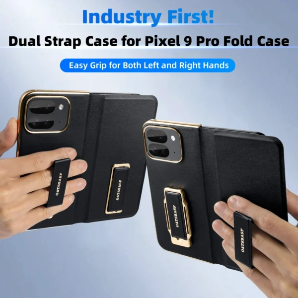 Eary für Google Pixel 9 Pro Fold Handyhülle mit Dual-Armband Leder 360 ° Drehen Sie die stoßfeste Schutzabdeckung mit magnetischem Ständer 2