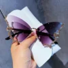 Luxus Diamant Schmetterling Sonnenbrille Frauen Marke Y2K Vintage Randlose Übergroße Sonnenbrille Damen Brillen 4