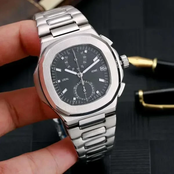 Beste Qualität Mode Sport Männer Quarz Chronograph Saphir Uhr Rose Gold Silber Blau Schwarz Dual Time Stoppuhr Edelstahl