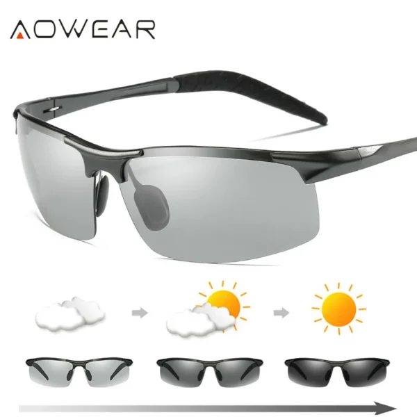 AOWEAR Aluminium Randlose Photochrome Sonnenbrille Männer Polarisierte Tag Nacht Fahren Gläser Chameleon verfärben Objektiv Brillen Gafas 2