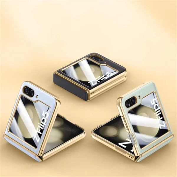 Für Samsung Galaxy Z Flip 5 6 Luxus Überzug Reinem Leder Scharnier Telefon Fall Für Samsung Z Flip 5 Flip 6 objektiv Schutz Zurück Abdeckung 5