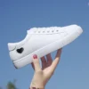 2024 frühling Herbst Frau Schuhe Mode Neue Frau PU Leder Schuhe Damen Atmungsaktive Nette Herz Wohnungen Casual Schuhe Weiß Sneaker 6