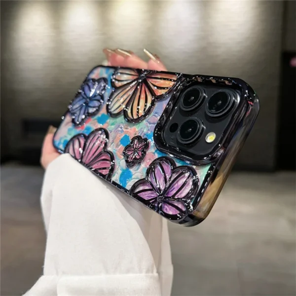 Luxuriöse, farbige, modische Blumen-Handyhülle für iPhone 11, 12, 13, 14, 15, 16 Pro Max, weicher Stoßstangenschutz auf 14 Pro-Abdeckung 3
