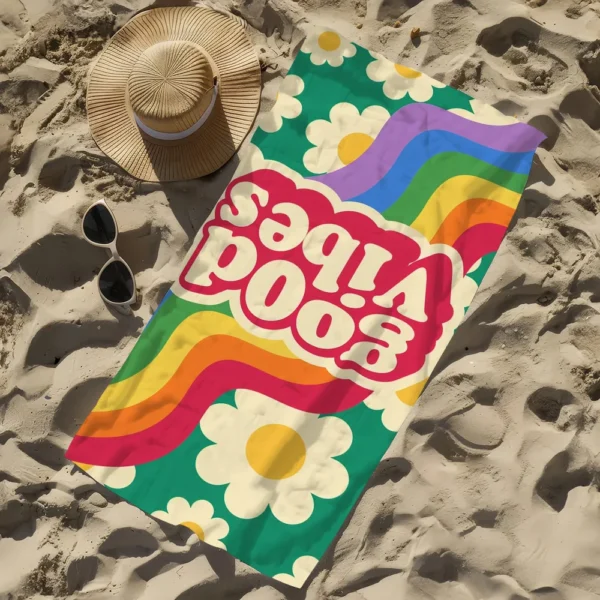 M-Mehrfarbiges Schriftdesign-Handtuch für den Strand, schnell trocknend, weiche Poolhandtücher, Geschenk für Reisen, Fitnessstudio, Dusche, Camping, Sport 5