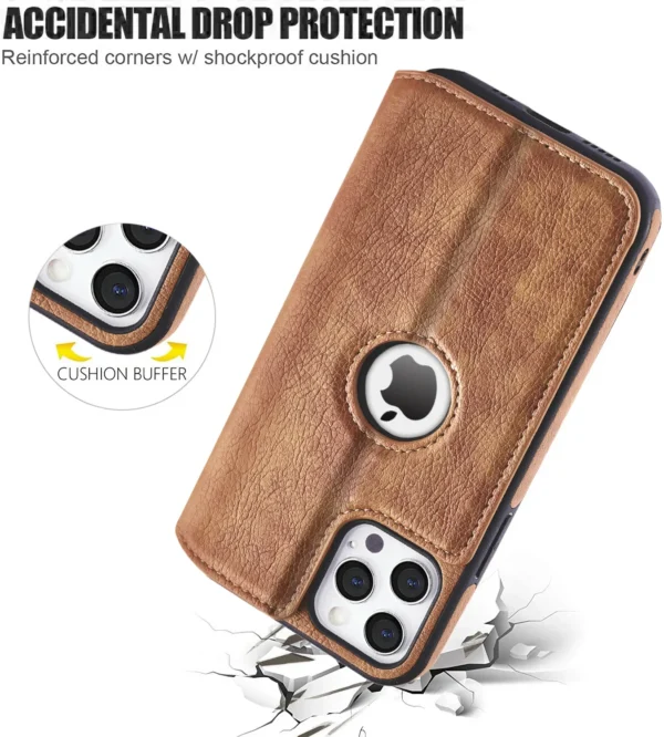 Lederhülle für iPhone 16 15 14 13 12 11 Pro Max XS XR Wallet Case [RFID-Blockierung] Schlanke magnetische Flip-Cover mit Kartenhalter 6