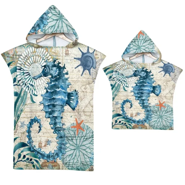 Meeresschildkröten-Badetuch, schnell trocknender Kapuzenumhang, großes Handtuch, Mikrofaser-Strandtuch, Neoprenanzug, Eltern-Kind-Poncho für Erwachsene, Bademantel 3