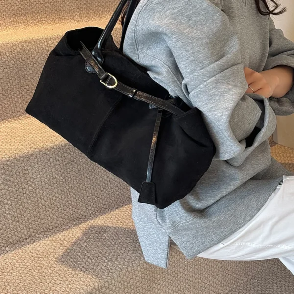 Damen-Umhängetasche aus Wildlederimitat, modische Vintage-Wildleder-Einkaufstasche, große Kapazität, Tasche mit Griff oben, Damen-Reise-Pendler-Handtaschen 4