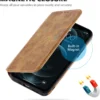 Lederhülle für iPhone 16 15 14 13 12 11 Pro Max XS XR Wallet Case [RFID-Blockierung] Schlanke magnetische Flip-Cover mit Kartenhalter 3