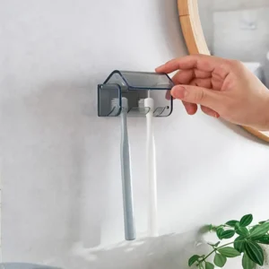 Staubdichter, an der Wand montierter Zahnbürstenhalter mit Abdeckung, 2 Fächer, selbstklebender Zahnbürsten-Aufbewahrungsorganisator für Dusche und Badezimmer