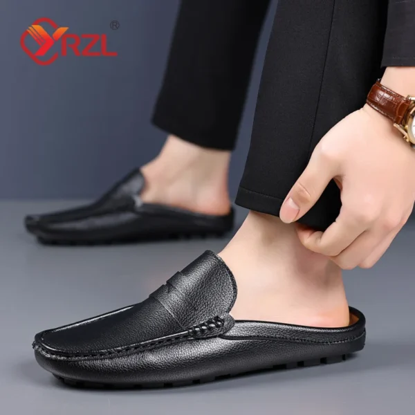 YRZL Loafers Sommer-Slip-on-Halbschuhe für Herren, Leder-Hausschuhe, lässig, atmungsaktiv, bequeme Slipper, Mokassins, Braun, Schwarz, Beige 5