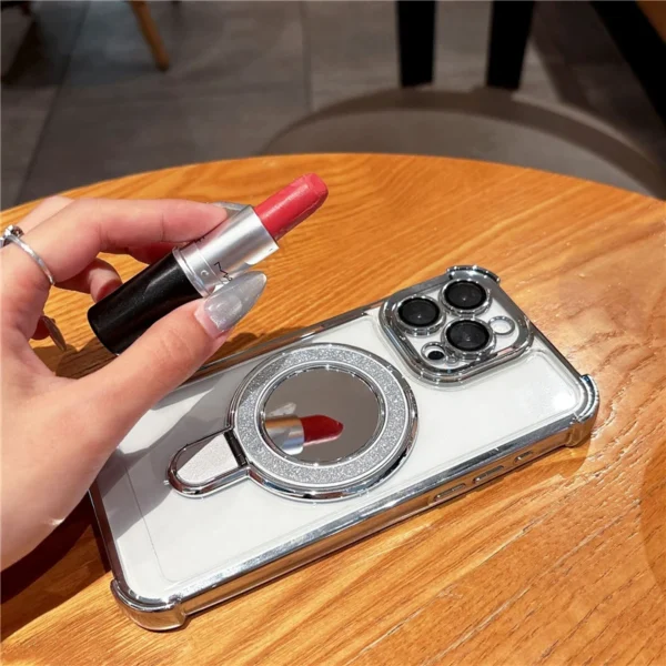 Für iPhone 16E Pro Max Luxus Flash Spiegel Stehen Transparent Überzug Rahmen Telefon Fall Für iPhone 11 12 13 14 15 plus Halter Abdeckung 4