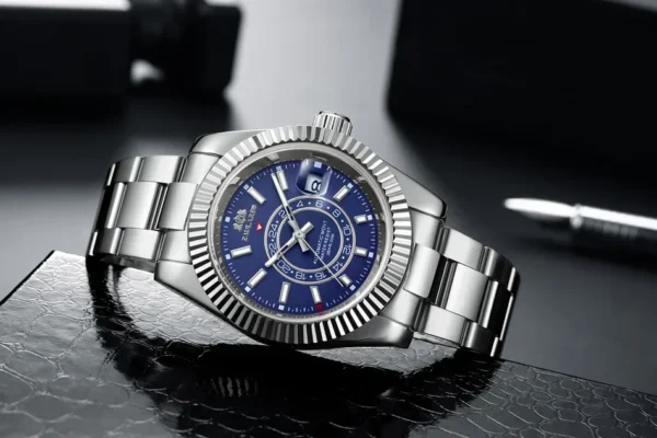 Automatikuhr für Herren, mechanisch, Edelstahlarmband, Roségold, Silber, Blau, Datum, Luxus, Himmel, 40 mm, Reloj Hombre 4
