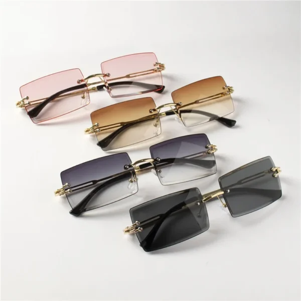 8PCS Mode Randlose Sonnenbrille Frauen Trendy Kleine Rechteck Sonnenbrille Sommer Reisen Stil Braun Shades für männer 3