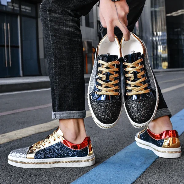 Hochwertige Paare Luxus Pailletten Schuhe Trend Farbe Passenden Niedrigen Skateboard Turnschuhe Mann Bequeme Weiche Glänzende Schuhe Für Männer 6