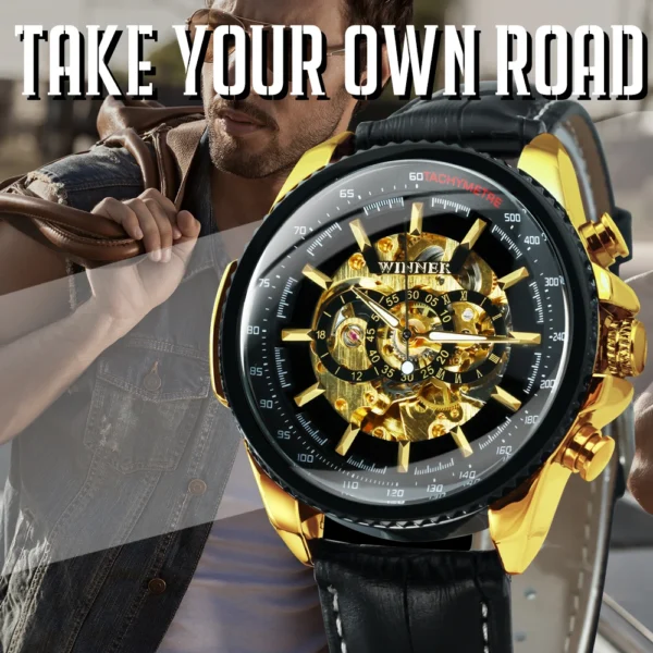 Militäruhr für Herren, Skelett, automatische mechanische Armbanduhr, Top-Marke, Luxus, 2021, Silber, Gold, Leder, relógio masculino 3