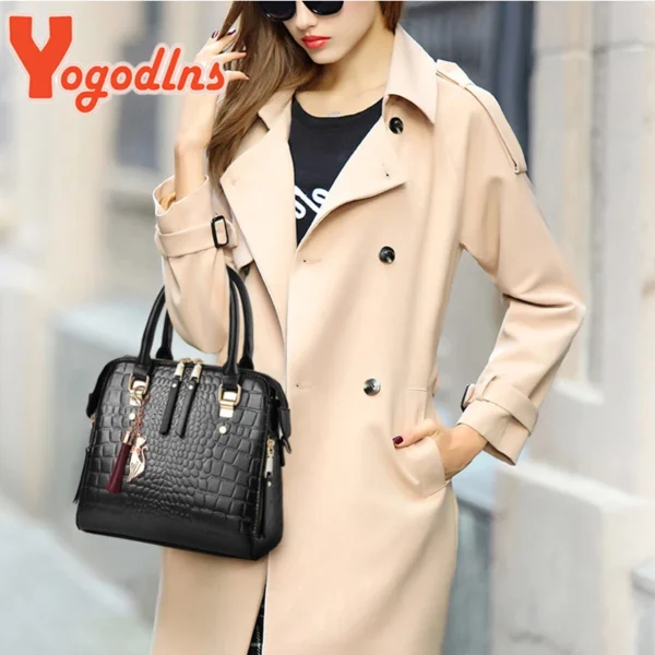 Yogodlns Luxus Krokodil Muster Handtasche Frauen Winter Neue PU Leder Quaste Schulter Tasche Marken Design Griff Tasche Dame Geldbörse 2