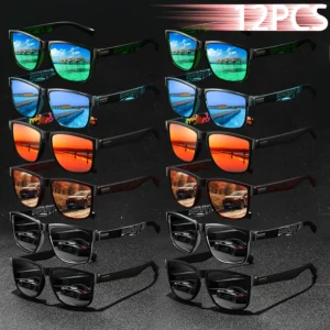 12PCS Mode Vintage Quadratischen Muster Sonnenbrille Männer Frauen Fahren Angeln Luxus Marke Designer Sonnenbrille UV400 Brillen