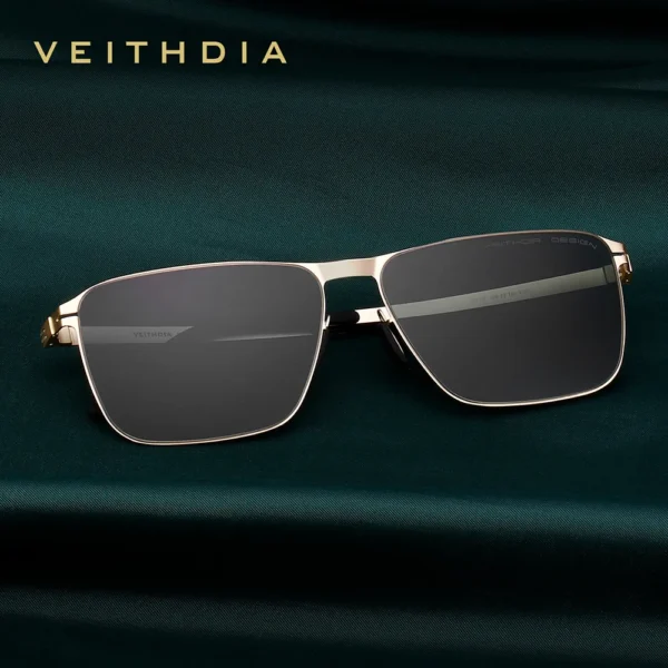 VEITHDIA Marke Herren-Sonnenbrille, quadratisch, Edelstahl, hochauflösende Nylonlinsen, polarisierte Brille mit UV400-Schutz 8210 2
